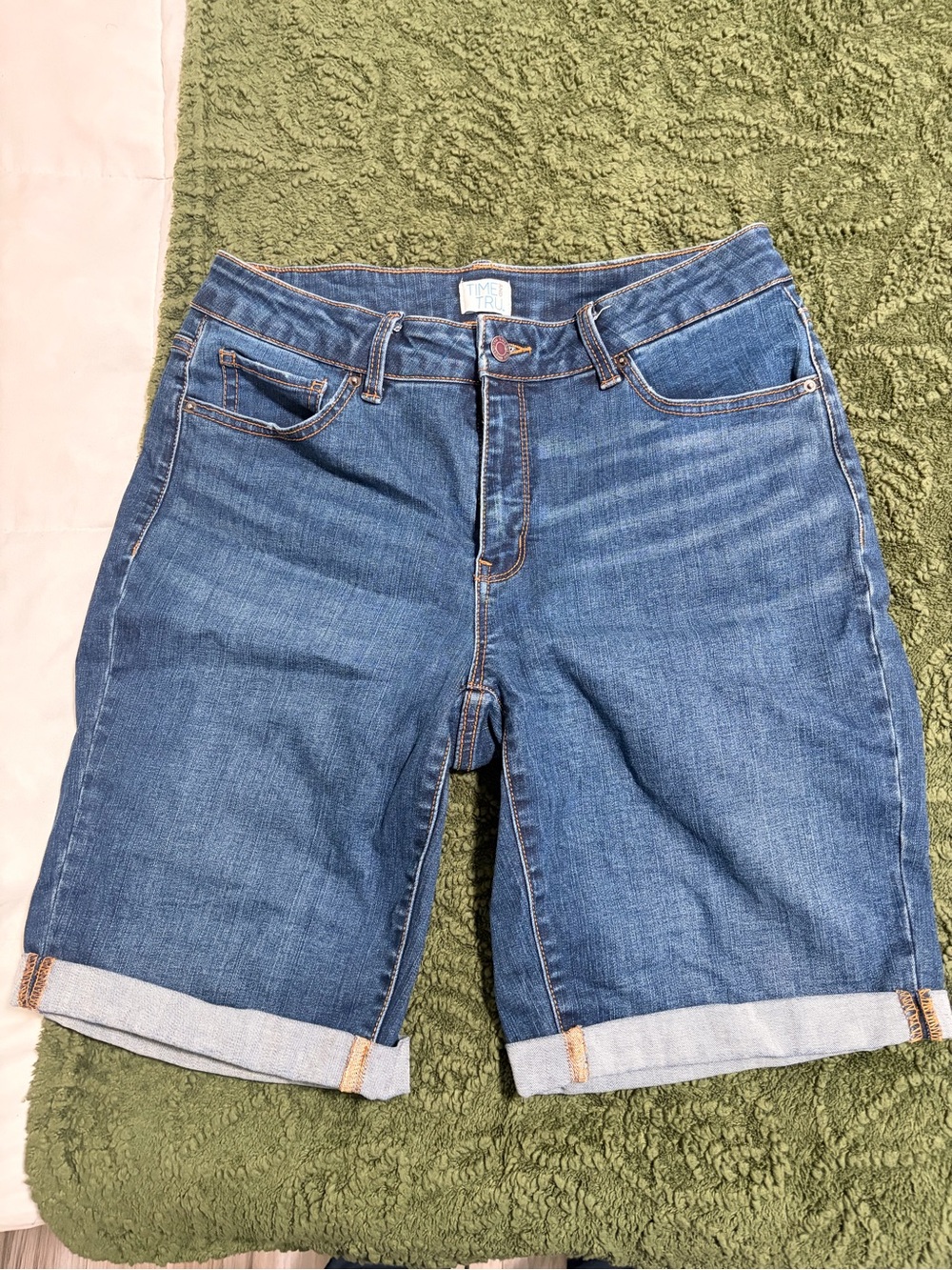Time and Tru Mid-Length Denim Bermudas - Blue